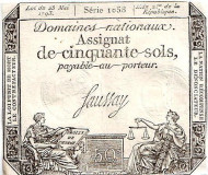 Бона 50 солей. 1793 год, Франция. Ассигнат. Бона 50 солей. 1793 год, Франция. Ассигнат.