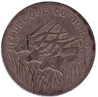 Африканские антилопы. (Западные канны). Монета 100 франков. 1988 год, Чад.