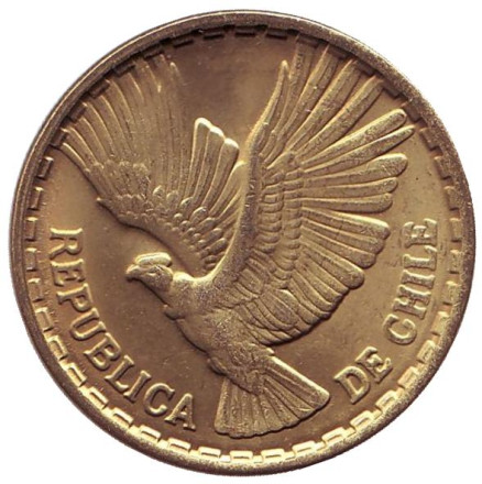 Монета 10 чентезимо. 1970 год, Чили. Кондор.