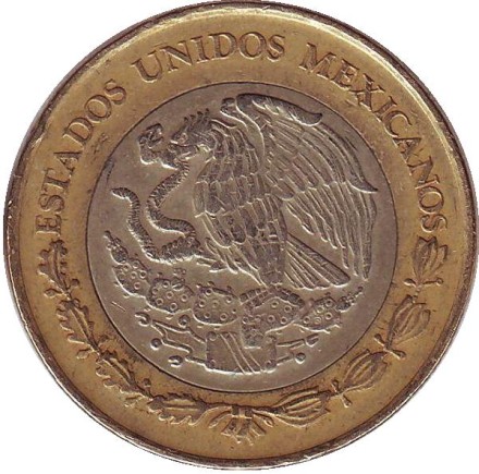 Монета 10 песо. 2008 год, Мексика. Тонатиу. Ацтекский солнечный камень. Орел. Монета 10 песо. 2008 год, Мексика. Тонатиу. Ацтекский солнечный камень. Орел.