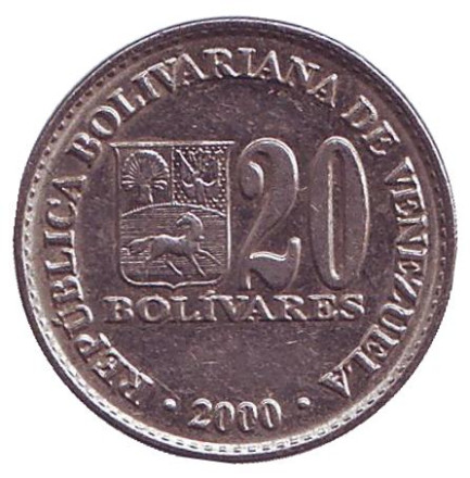 Монета 20 боливаров. 2000 год, Венесуэла.