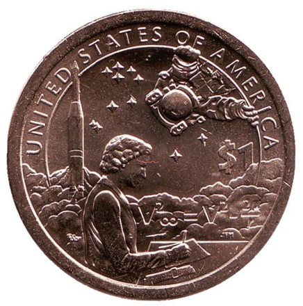 Монета 1 доллар, 2019 год (P), США. Сакагавея. Индейцы в космической программе. Серия "Коренные американцы".