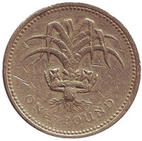 Лук-порей. Монета 1 фунт. 1990 год, Великобритания. 