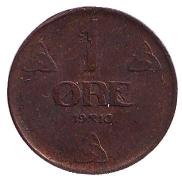 Монета 1 эре. 1910 год, Норвегия.