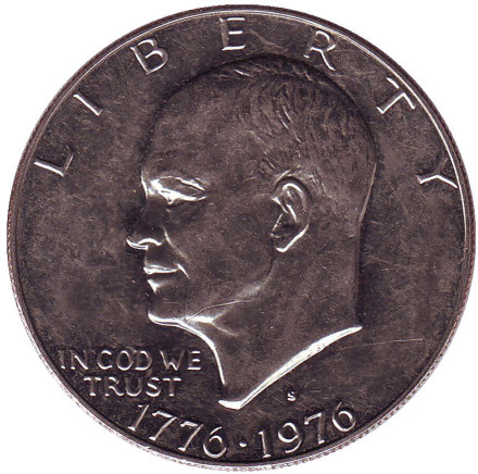 Монета 1 доллар, 1976 год, США. (S) Дуайт Эйзенхауэр ("лунный доллар").