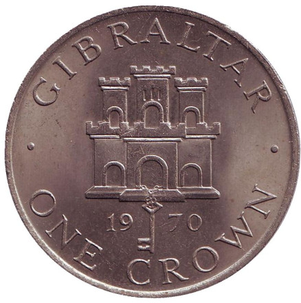 Монета 1 крона. 1970 год, Гибралтар. Замок.