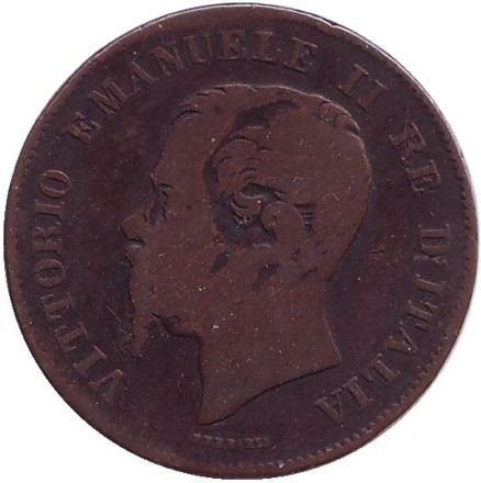 Монета 5 чентезимо. 1867 год (M), Италия. Виктор Эммануил II.