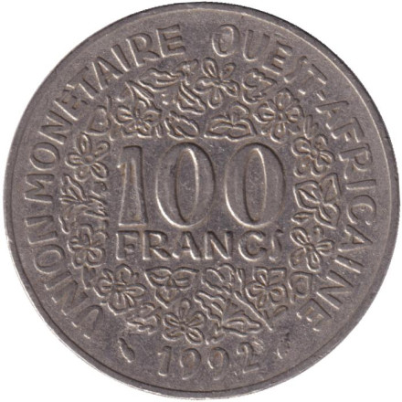 Монета 100 франков. 1992 год, Западные Африканские Штаты.