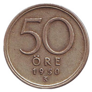Монета 50 эре. 1950 год, Швеция. Монета 50 эре. 1950 год, Швеция.
