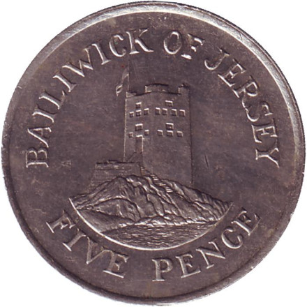 Башня Сеймура в Гровилле. Монета 5 пенсов, 1986 год, Джерси.