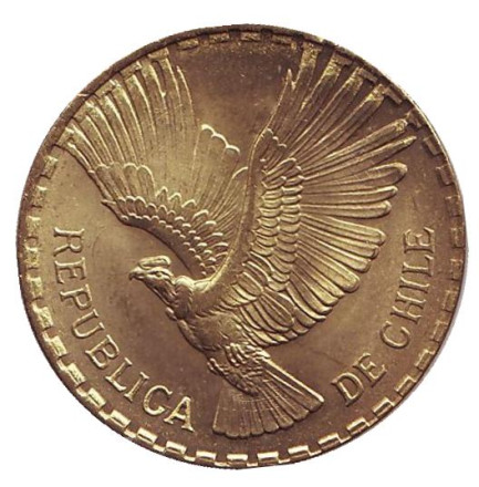 Монета 5 чентезимо. 1964 год, Чили. aUNC. Кондор.