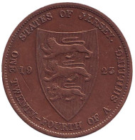 Монета 1/24 шиллинга. 1923 год, Джерси. (Варяжский щит) Монета 1/24 шиллинга. 1923 год, Джерси. (Варяжский щит)