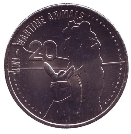 Монета 20 центов. 2015 год, Австралия. Животные военного времени. АНЗАК.