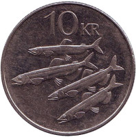 Рыбы. Монета 10 крон. 2005 год, Исландия.