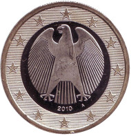 Монета 1 евро. 2010 год (А), Германия. Монета 1 евро. 2010 год (А), Германия.