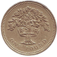 Дуб. Монета 1 фунт. 1992 год, Великобритания.