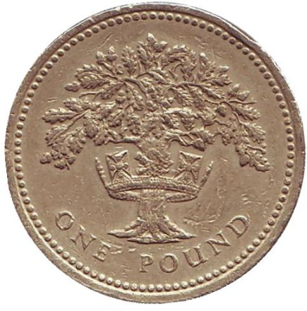 Монета 1 фунт. 1992 год, Великобритания. Дуб.