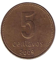 Монета 5 сентаво. 2009 год, Аргентина. Монета 5 сентаво. 2009 год, Аргентина.