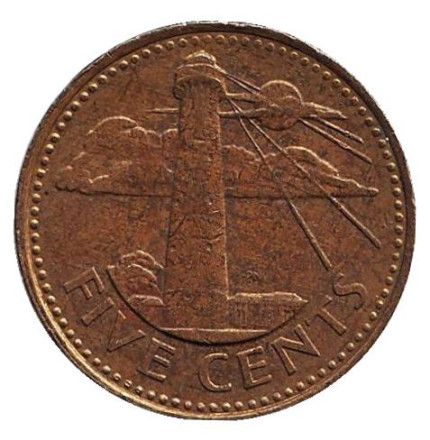 Монета 5 центов. 1996 год, Барбадос. Маяк.