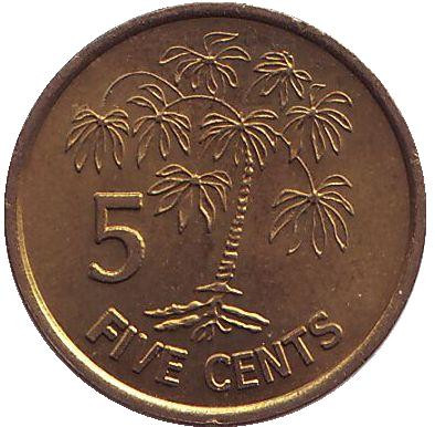 Монета 5 центов. 2000 год, Сейшельские острова. Растение Маниок.