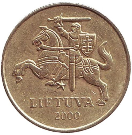 Монета 50 центов, 2000 год, Литва. Из обращения.