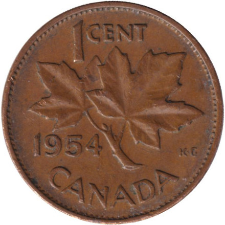Монета 1 цент. 1954 год, Канада.