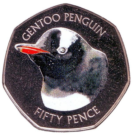 Монета 50 пенсов. 2018 год, Фолклендские острова. Субантарктический пингвин.