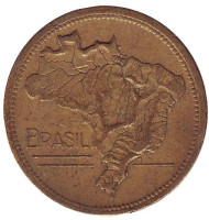 Карта Бразилии. Монета 2 крузейро. 1947 год, Бразилия. 
