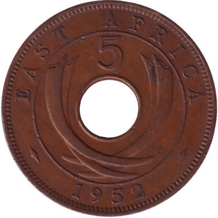 Монета 5 центов, 1952 год, Восточная Африка.