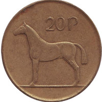 Лошадь. Монета 20 пенсов. 1988 год, Ирландия.