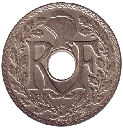 Монета 25 сантимов. 1938 год, Франция. Монета 25 сантимов. 1938 год, Франция.