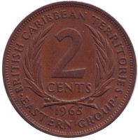 Монета 2 цента. 1965 год, Восточно-Карибские государства.