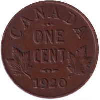 Монета 1 цент. 1920 год, Канада (тип 2).