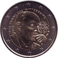 100 лет со дня рождения Франсуа Миттерана. Монета 2 евро. 2016 год, Франция.