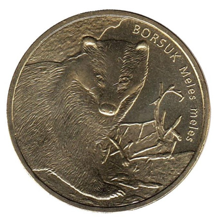 Монета 2 злотых, 2011 год, Польша. Барсук.
