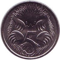 Ехидна. 50 лет десятичной системе. монета 5 центов. 2016 год, Австралия.