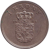 Монета 1 крона. 1966 год, Дания. C;S