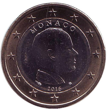 Монета 1 евро. 2016 год, Монако. Князь Альберт II.