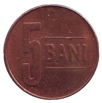 Монета 5 бани. 2016 год, Румыния. Из обращения.