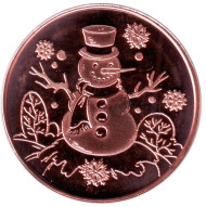 Снеговик. Монетовидный жетон. Унция меди 999. США. Снеговик. Монетовидный жетон. Унция меди 999. США.