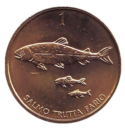 Монета 1 толар. 2004 год, Словения. UNC. Ручьевая форель.