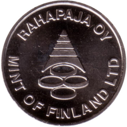 Жетон годового набора монет Финляндии 1999 года. Переход с финской марки на евро.