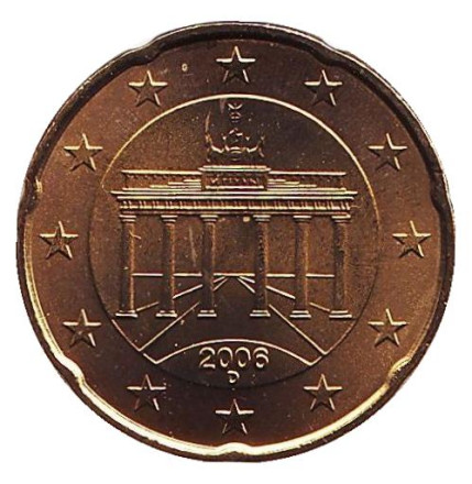 Монета 20 центов. 2006 год (D), Германия.
