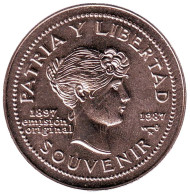 Монета 1 песо. 1987 год, Куба. 100 лет Сувенирному песо. Монета 1 песо. 1987 год, Куба. 100 лет Сувенирному песо.