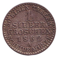Монета 1 серебряный грош. 1862 год, Германия. Пруссия. Монета 1 серебряный грош. 1862 год, Германия. Пруссия.