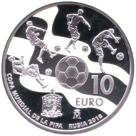 Монета 10 евро. 2017 год, Испания. Чемпионат мира по футболу в России 2018.