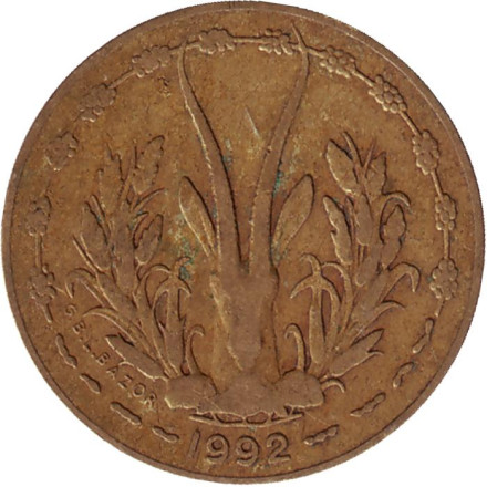 Монета 5 франков. 1992 год, Западные Африканские Штаты.