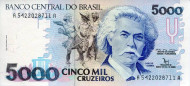 Банкнота 5000 крузейро. 1990-1993 гг., Бразилия. Тип 2. Карлос Гомес. Банкнота 5000 крузейро. 1990-1993 гг., Бразилия. Тип 2. Карлос Гомес.
