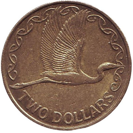Монета 2 доллара. 2003 год, Новая Зеландия. Белая цапля.