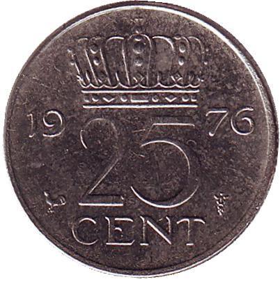 Монета 25 центов. 1976 год, Нидерланды.